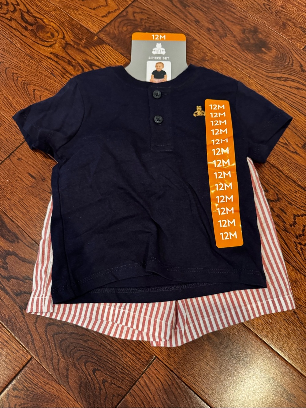 GAP Navy Short-Sleeve Henley Top with Red-Striped Shorts - 12M